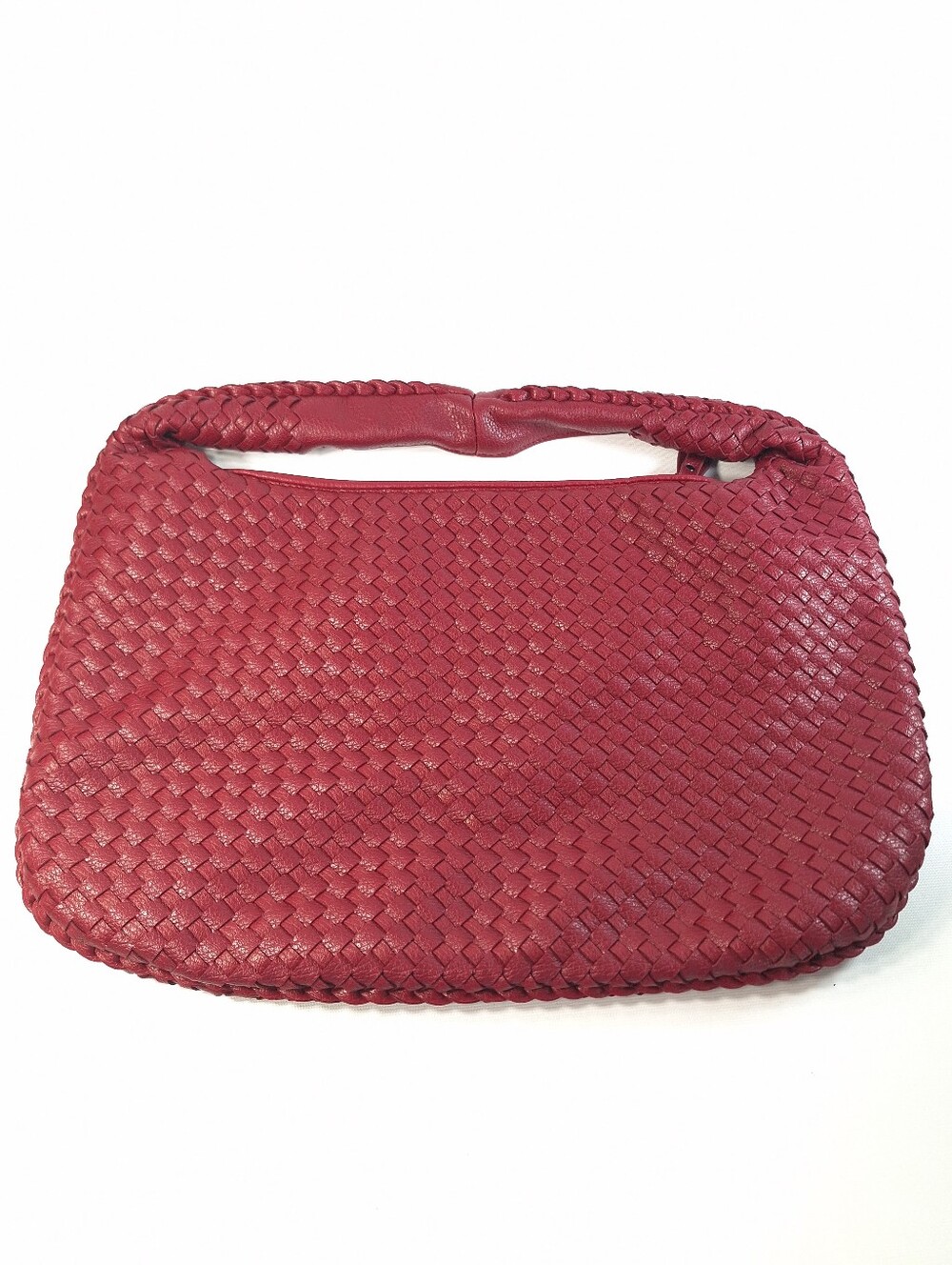 Vintage Cranberry Red Woven Leather Hobo Bag Slouchy Braided Shoulder Purse